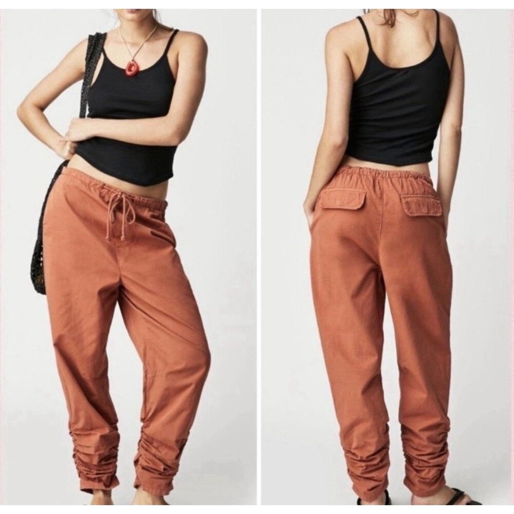 Free People Heavy Cotton Retro Slouchy Parachute Pants Sz Lg Orange